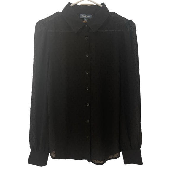 Modcloth Black Long-Sleeve Sheer Polka Dot Blouse, Small - Picture 1 of 11